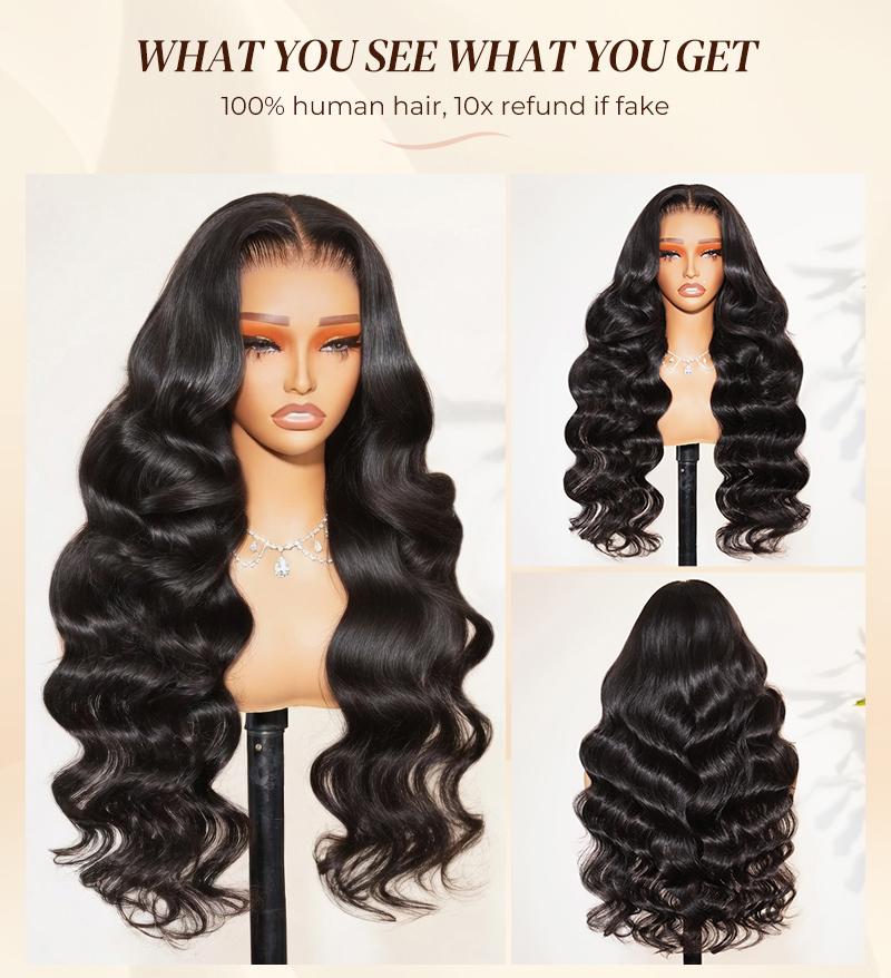 Arabella Hair Glueless 13x6 Ear to Ear Body Wave/Straight 220% 15A Raw Human Hair Wig Natural Black Easy Wear Pre-Cut Lace Wavy Wigs Unprocessed Virgin Hair