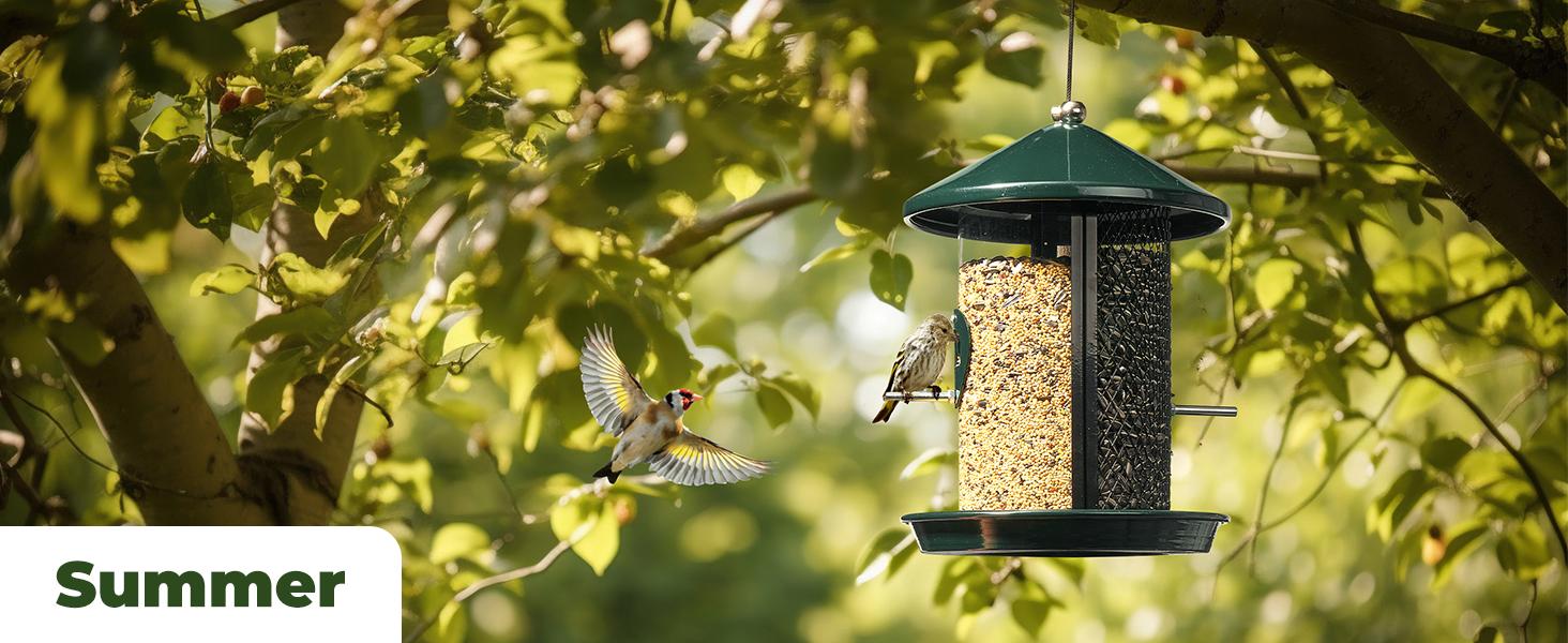 Kingsyard Chew Proof Metal Bird Feeder Dual Chamber 4lb Large Capacity for Backyard Nature Watching with 2 Perches and Pull-Cord Lock