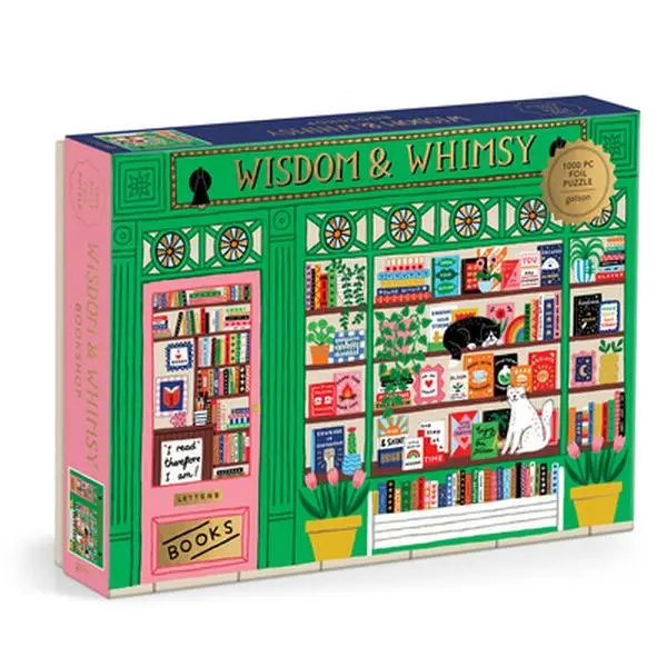 Galison Wisdom & Whimsy Bookshop 1000-Piece Luminous English Jigsaw Puzzle - Foil Accents, Gold-Embossed, 11.4" h x 8.5" l x 2.1" w, Ideal for House Decoration, Birthday Gifting