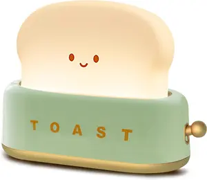 Desk Decor Toaster Lamp, Rechargeable Small Lamp with Smile Face Toast Bread Cute Toaster Shape Room Decor Night Light for Bedroom, Bedside, Living Room, Dining, Desk Decorations, Gift
