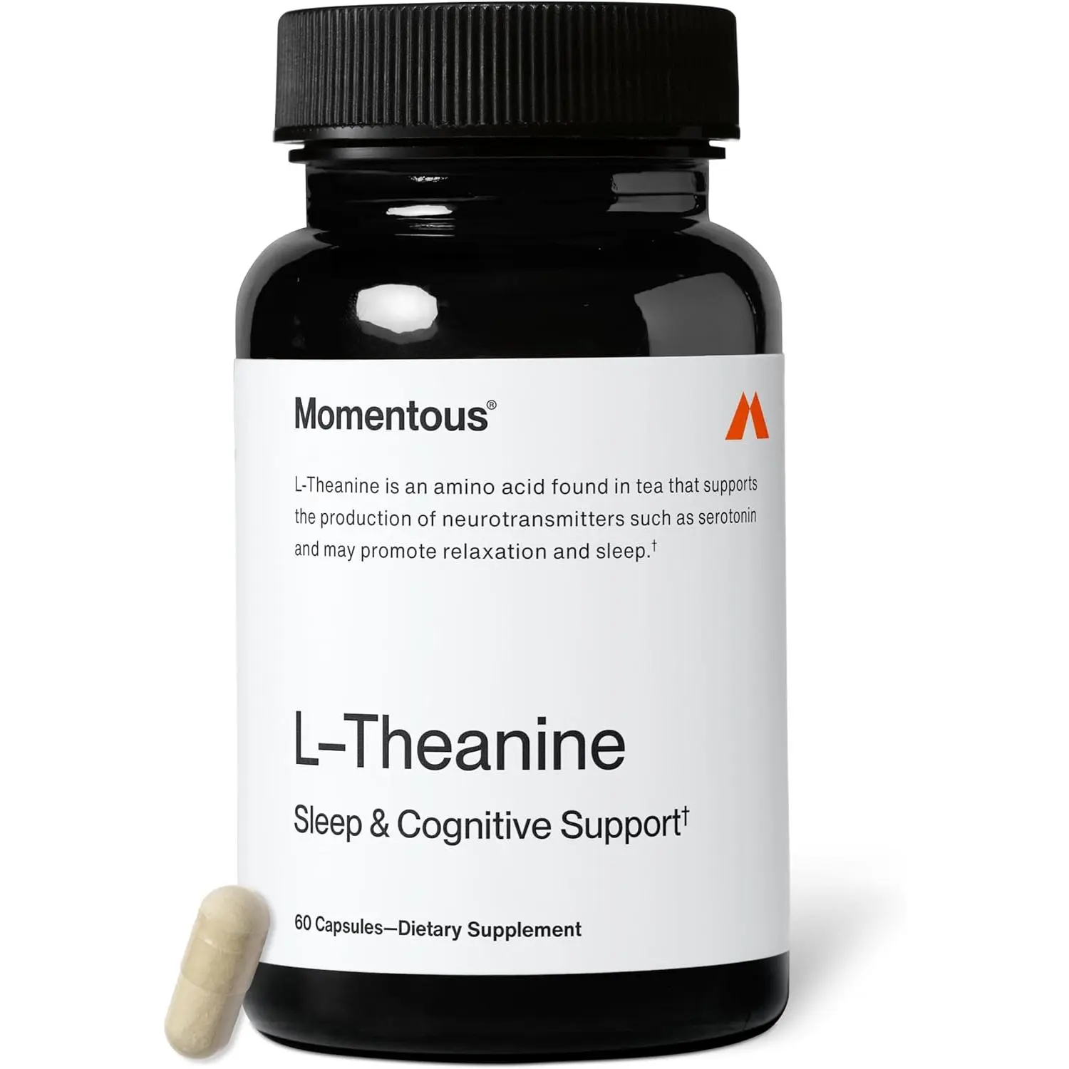 MOMENTOUS Natural L-Theanine Dietary Vitamin Supplement Capsules, 200mg for Relaxation & Focus, NSF Certified, GMO-Free, Gluten-Free, 60 Servings, Brain Health Support