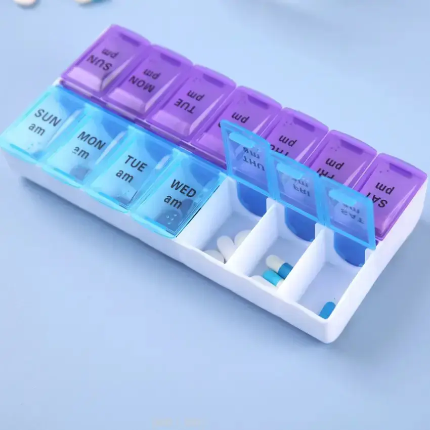 14-grid Pill Storage Box, Portable Large Capacity Pill Organizer, supplement organizer, vitamin organizer, Medical Organizer, Daily Medicine Storage Box for Home & Office & School