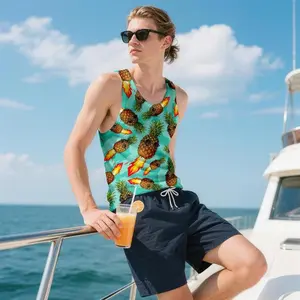 Pineapple Print Tank Top Men | Tropical Beach Sleeveless Shirt | Yacht Summer Casual Vest
