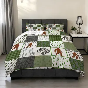 2/3Pcs Bigfoot Forest Pattern Duvet Cover Set(1*Duvet Cover+1/2* Pillowcase,No Filling), High-Definition Digital Printing,100% Polyester Fiber,Perfect Gift For Family And Friends During Festivals,Suitable For All Year Round!