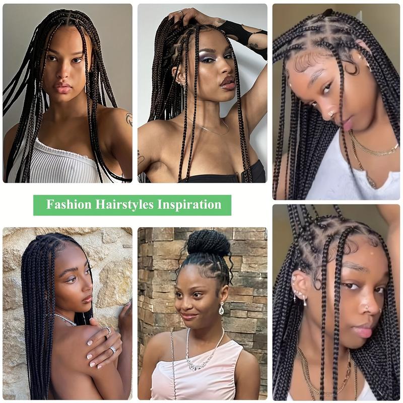 Black Hand Braided 40" Box Braided Wigs with Baby Hair Knotless Cornrow Braids, Lace Front, Full Double Lace Front Braid Wig for Women