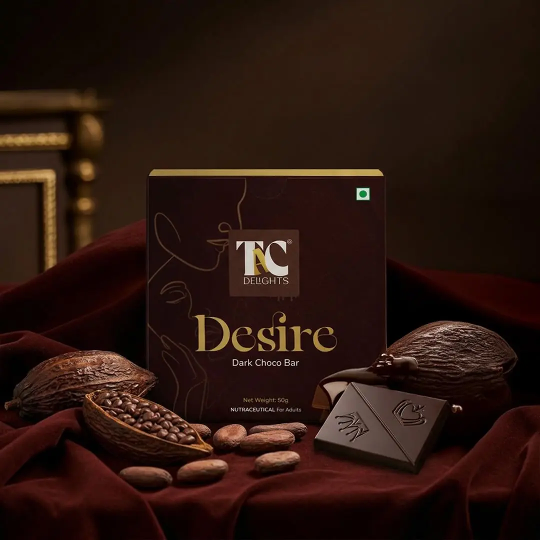 TAC Delights Desire - Luxury Chocolate for intimate moments for Couples - 1 box (3 serving bars) - 2.12 oz - Premium Dark Chocolate - Improves mood and connection - For men and women