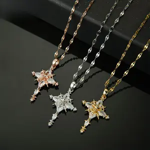 Punk Snowflake Four-Pointed Star Cross Necklace, Vintage Minimalist Unique Jewelry