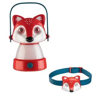 Kids Camping Essentials – LED Kids Lantern and Rechargeable Kids Headlamp Set | Multiple Purposes Kids Nightlight/Flashlight Toys –Holiday, Halloween N Birthday Gifts for Toddlers（Fox）