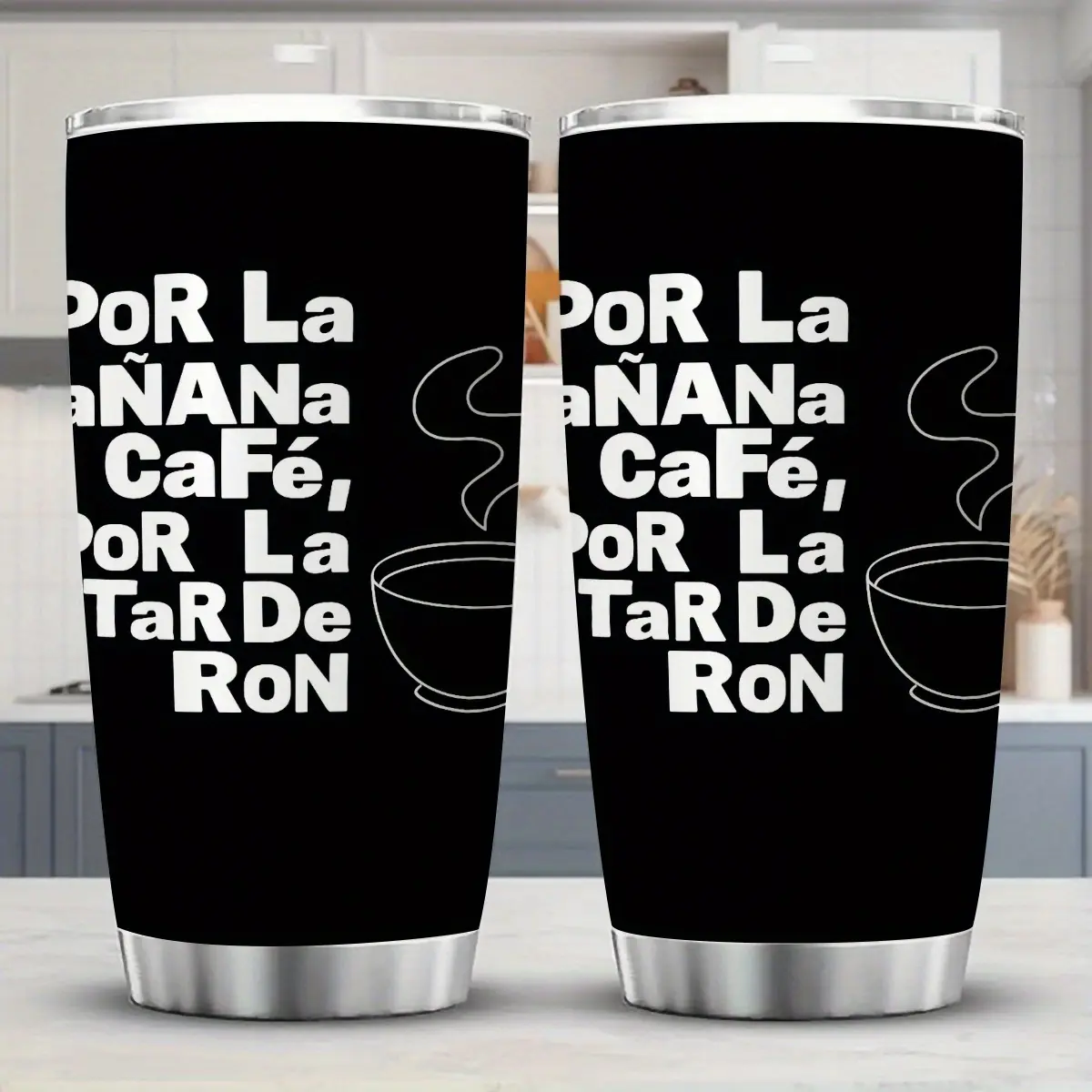 20-oz Portable Stainless Steel Insulated Vacuum Flask Tumbler, Spanish Coffee & Rum Patterned Drinkware for Adults, Ideal for Workouts, Great Gift for Beverage Enthusiasts