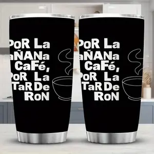 A 20-ounce stainless steel water bottle designed with patterns of Spanish coffee and rum. This insulated bottle is perfect for adults, ideal for workouts and gym use, making it a perfect gift for beverage enthusiasts