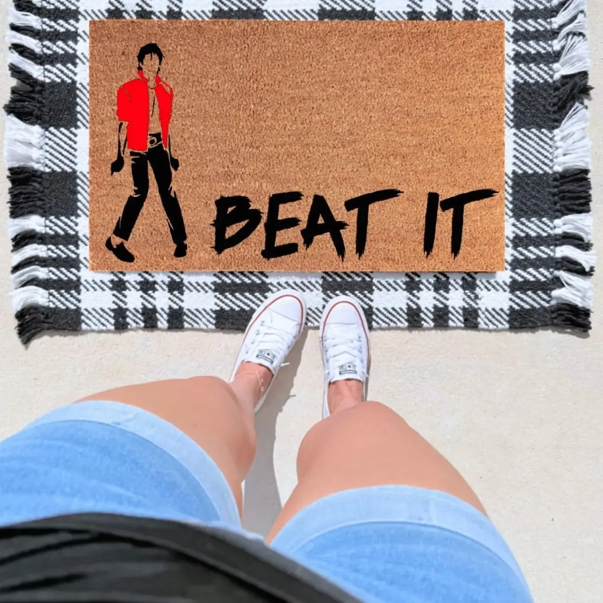 Beat It Doormat – Funny Michael Jackson Inspired Welcome Mat | Pop Culture Front Porch Decor