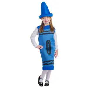 Blue Crayon Costume Dress For Kids - Vibrant Color Tunic and Hat - Easy To Wash - Perfect for Halloween, Pretend Play Fun, Theme Party & Cosplay Costume Party
