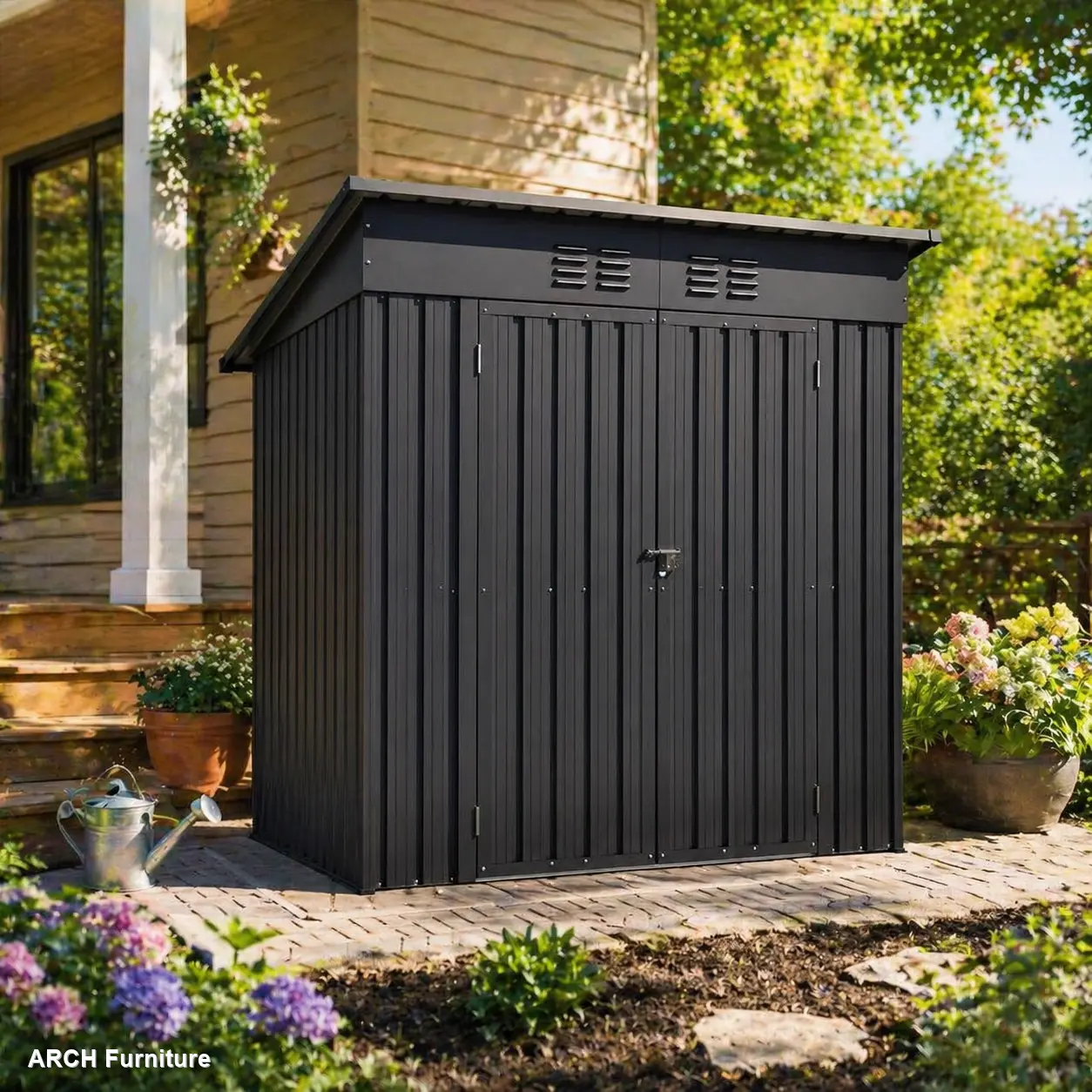 6x4 ft Galvanized Steel Durable Garden Shed - Heavy Duty Metal Shed with All-Weather Weatherproof Design, Steel Panels, Padlocked Door, Punched Vents, Multi-Use for Garden, Backyard, Garden Sheds