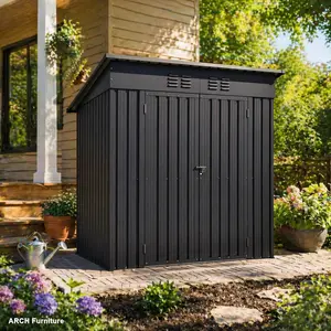 6x4 ft Galvanized Steel Outdoor Storage Shed, All-Weather Tool Shed with Steel Panels, Padlocked Door and Punched Vents, Multi-Use Space for Garden, Backyard,summervibes