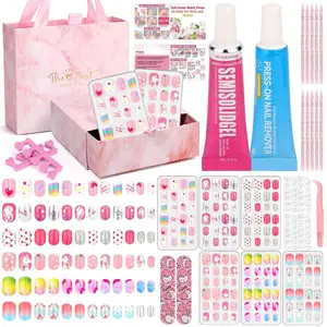 144 Pcs Press on Nails for Kids, Girls Fake Nails with Glue Kit, Cute Nails Tips with Jelly Nail Adhesive Teen Stick ons Acrylic Nails Gift Set for Girls 8-12