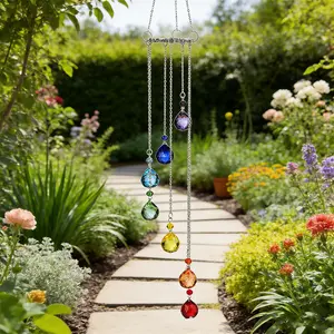 Rainbow Suncatcher Crystal Sun Catcher, Colorful Prism Outdoor Wind Chimes, Garden Suncatchers for Windows, Outdoor Stained Glass Decor, Cultural Home Decor of Earth and Light