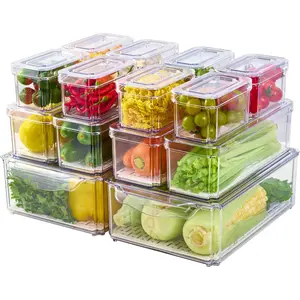 Pack Fridge Organizers, Refrigerator Organizer Bins with Lids, Free Stackable Fruit Storage Containers for Fridge, Vegetables, Food and Drinks
