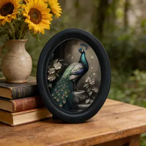 Vintage Peacock Oval Wall Art, Vintage Flower Print, Artistic French Luxury Atmosphere Decor, Living Room Entryway Decoration, Holiday Home Decor