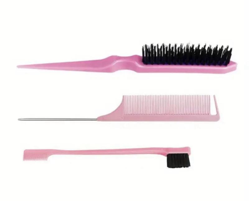 3-Piece Set of Pink Hair Brushes & Comb for Styling and Detangling Long Lasting Pink Color for Daily Use and Styling Sessions