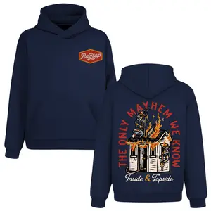 The Only Mayhem We Know Ragtop Firefighter Hoodie, 2 Sides, Skeleton Fireman Graphic Hoody