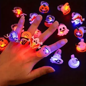 50pcs LED Glow-in-the-Dark Halloween Rings - Assorted Pumpkin, Skull, & Bat Designs, Multicolor Plastic Light-Up Jewelry for Party Favors, Decorations, Gifts (Age 14+), Halloween Decorations, Spooky Decor, Fun Accessories, Lightweight Acces