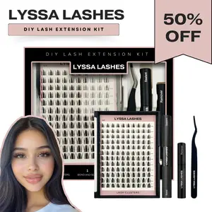 Lyssa Lashes DIY Lash Extension, Lash Bond and Seal, Remover, Tweezers Ultra Thin Invisible and Black Band Lash Clusters, Beginner Friendly, Waterproof, 72+ Hour Lash Extensions Kit, Faux Mink Cruelty-Free Lash Clusters