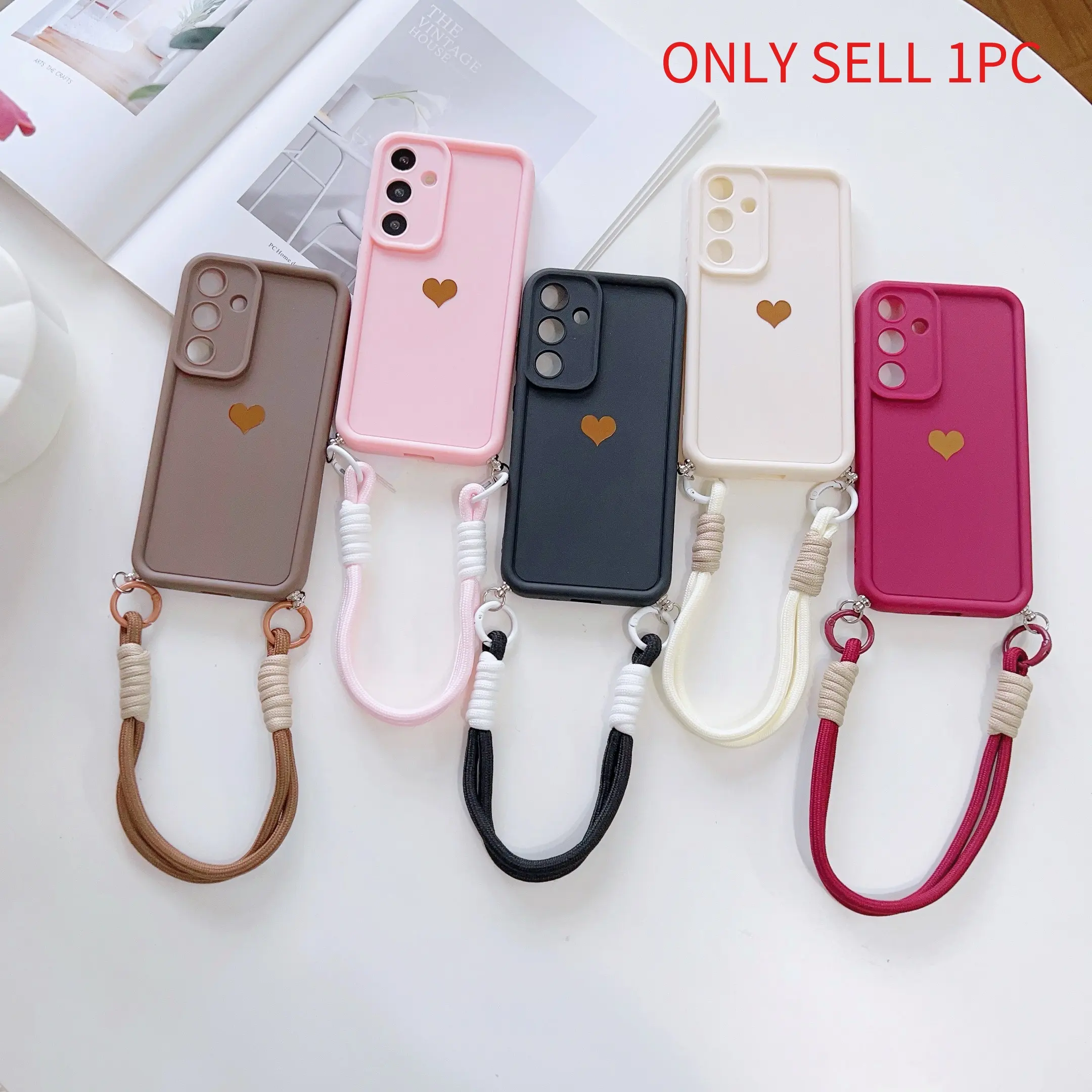 Suitable for OPPO Reno series Reno 3/4/5/6/7/8/9/10/11/12/13/14/15, Pro, Plus, Lite, F, and other models, 1 gold heart anti fall phone case+woven lanyard, phone lanyard crossbody bag, phone case with lanyard, women's phone lanyard