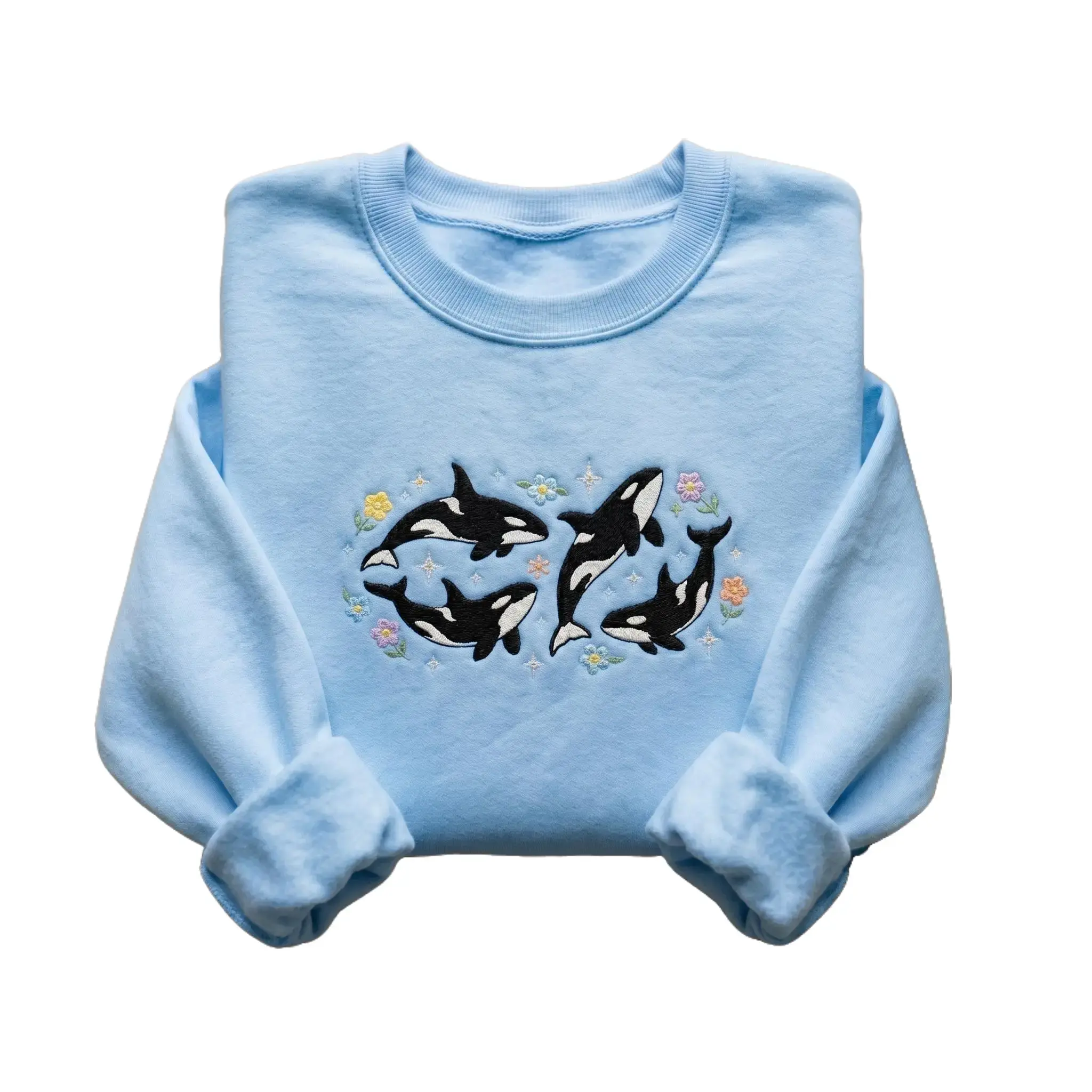 Embroidered Orca Whale Sweatshirt, Ocean Crewneck, Beachy Cozy Sweater