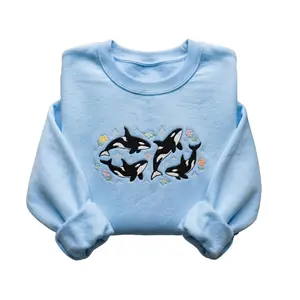 Embroidered Orca Whale Sweatshirt, Ocean Crewneck, Beachy Cozy Sweater
