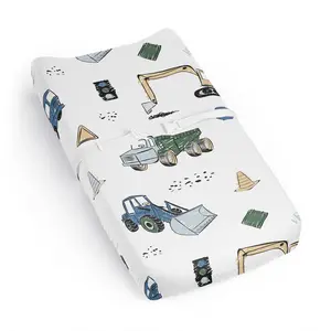 Sweet Jojo Designs Baby Changing Pad Cover Sheet (Construction Truck) for Boys, Infant/Newborn Diaper Change Table Mat Covers (Green and Blue, Transportation Zone, Vehicles, Bulldozer, Tractor, Crane)