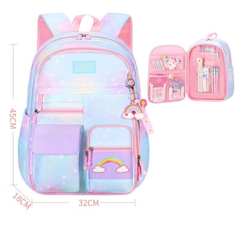 Gradient Color Backpack, Cute Cartoon Large Capacity School Backpack Double Shoulder Backpack, Casual Outdoor Bag