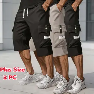 3-Pack Spring GlowUp! Men's Plus Size Cargo Shorts 2026 Summer Must-Have Loose Fit Shorts with Drawstring Waist & Multi-Pockets, Perfect for Gym, Streetwear & All-Day Casual Wear