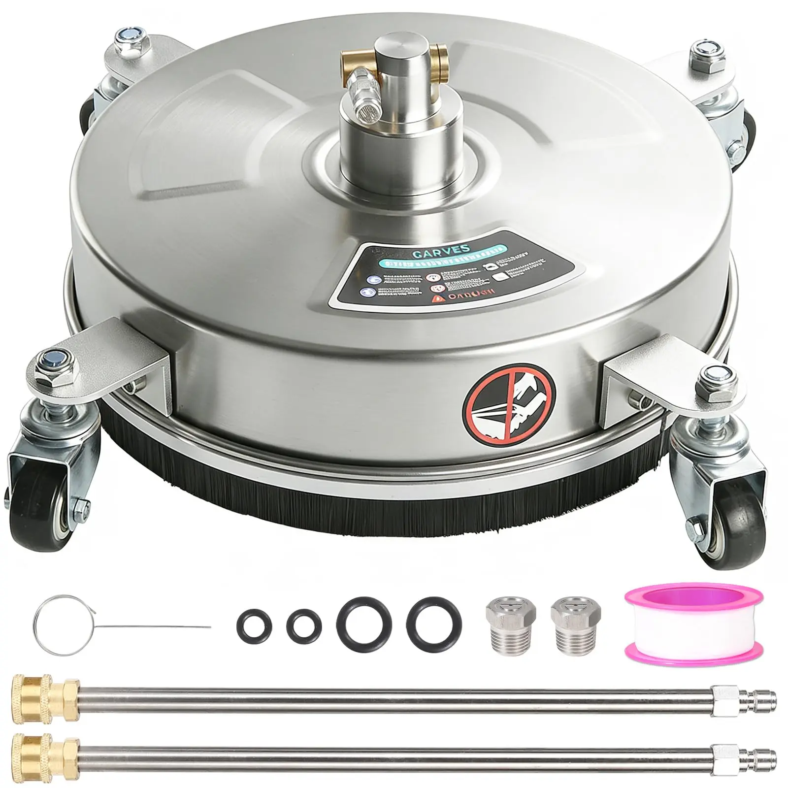 14" Stainless Steel Surface Cleaner, 4-Wheel Pressure Washer Accessory with Quick Connect Kit, Reinforced Bearings for Gas Models, Protects Internal Components (Patio, Driveway Use)