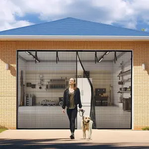 Garage Door Screen: 10x8FT Garage Screen Door Reinforced  Closure Garage Screen, Heavy Duty Weighted Bottom Garage Net Screen with 4 Strapping Tapes, Hands Free, Easy Assembly