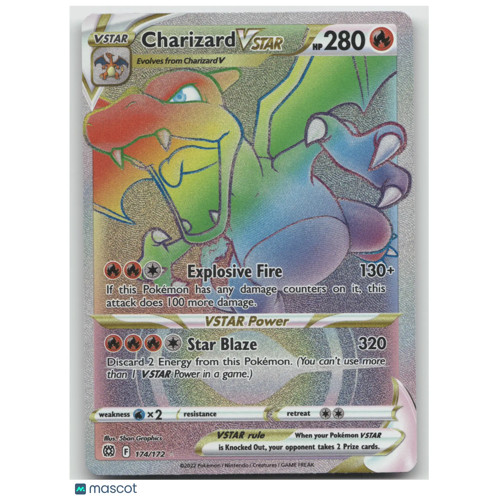 2022 Brilliant Stars Charizard VSTAR Rainbow Secret Rare #174/172