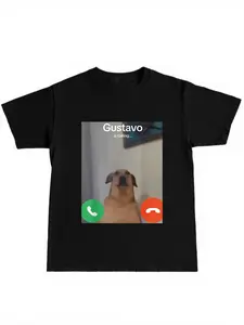 Gustavo Dog Face Print T-Shirt, Long Fitted H-Type Casual Top, Perfect for Brother Gatherings and Daily Outings, Trendy and Fun Design