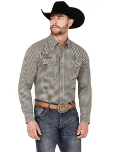 Blue Ranchwear Men's Dickens Plaid Print Long Sleeve Snap Shirt - Brfa23w50-Msgrn