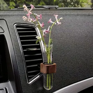 1pc Black Walnut Wood Car Vent Flower Holder Decorative Vase Creative Scented Bottle for Holiday Gifts, Without Battery