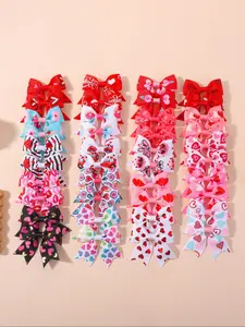 Fashion Heart Print Bowknot Hair Clips Set for Girls, Valentine's Day Surprise Hair Accessories, 10/40 Pieces, All Seasons