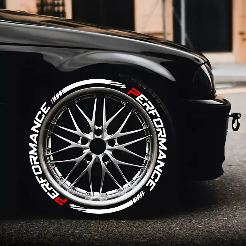 16pcs Car Stickers Permanent PERFORMANCE with Striped Tire Lettering Sticker 1.25'' 15''-24'' 4 Tires Kits (glue and accessories not included)