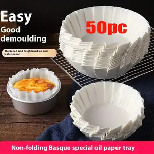 50pcs Non-Stick Basque Cheesecake Wax Paper, Foldable Cupcake Liners, Heat Resistant Baking Sheets for Parties Weddings Christmas Birthdays