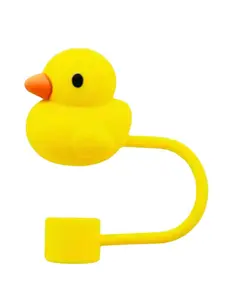 Duck 3D Straw Cover For X-Large 10 mm Straw Topper Dust Cap Reusable Silicone Animal Shape Hygienic Bright Yellow Dishwasher Safe Drinkware