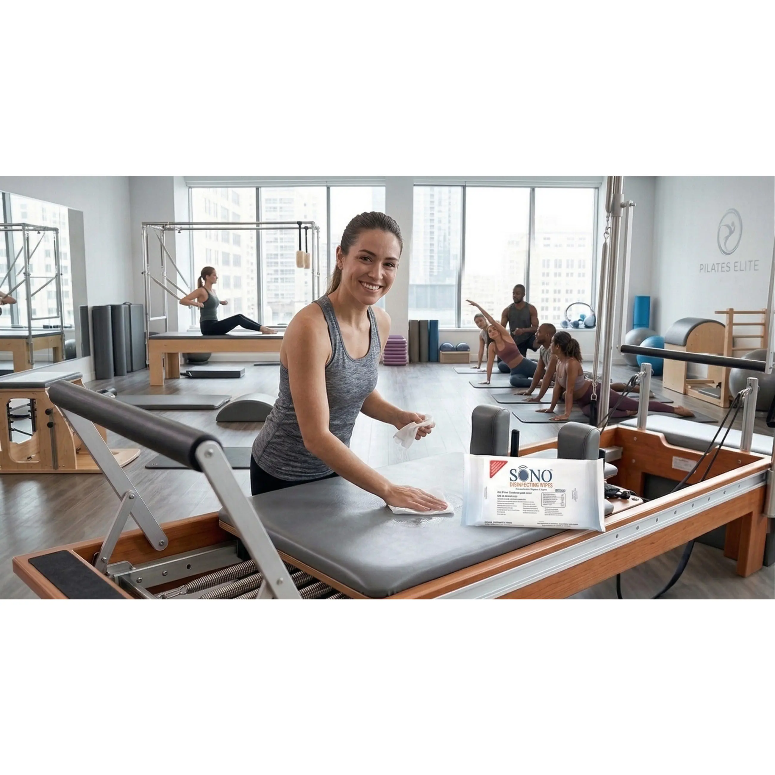 SONO Household Cleaning Wipes – Alcohol-Free, Vinyl Safe, Pro-Grade for Pilates Reformer & Yoga Mat Use (80ct Soft Pack)