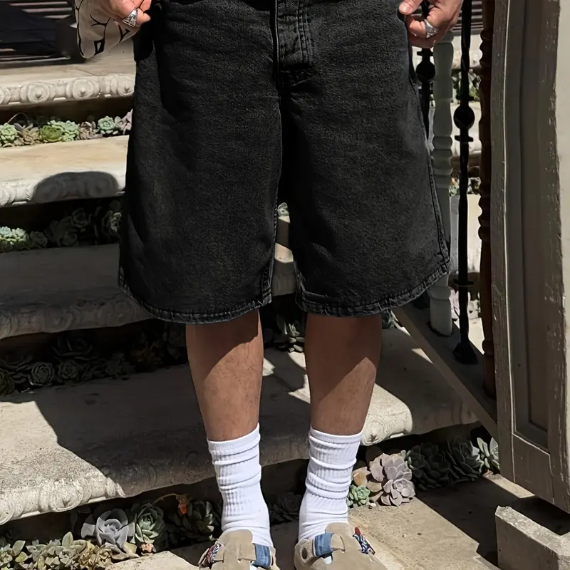 Classic Vintage Washed Comfy Denim Shorts, American Retro Style, Men's Loose Fit Jeans, Comfortable Casual Wear, Menswear, Perfect for Everyday Use, Streetwear