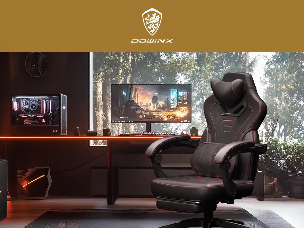 Dowinx Fabric Gaming Chair with Footrest,Big and Tall Game Chair for Heavy People, Gamer Chair with Massage Lumbar Support,Ergonomic Computer Gaming Chair for Adults