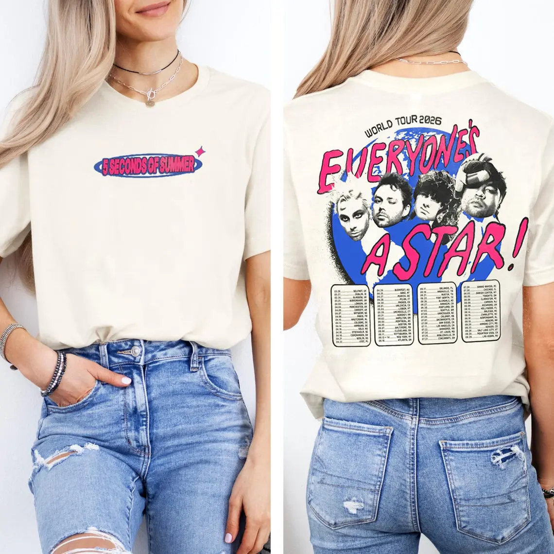5 Seconds of Summer Vintage Shirt - Everyone's A Star! Tour Tee, Youngblood Era Spirit & Global Concert Energy, TikTok Trend Outfit