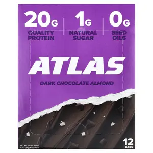 Atlas Bar Protein Bar, Dark Chocolate Almond, 12 Bars, 1.9 oz (54 g) Each