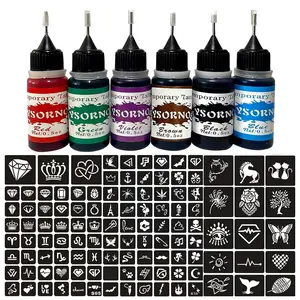 Temporary Tattoo Kit,6 Bottles Temporary Tattoo Ink 0.5oz with 125Pcs Tattoo Stencils,DIY Fake Tattoo for Women Men Kids Body Art Painting PATY13 Makeup Makeup Water Proof