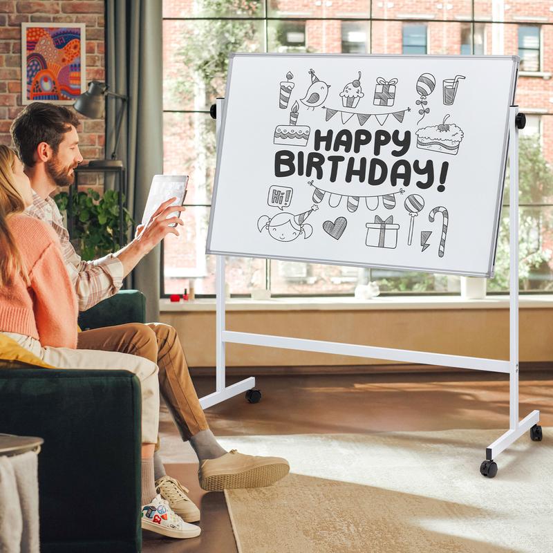 Rolling Whiteboard Double Sided , Magnetic White Board Dry Erase 46"x32" on Wheels, Dry Erase Board with Stand for School, Office and Home, Silver Aluminium Frame