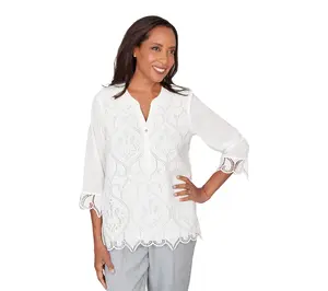 Alfred Dunner Petite Lace Front Henley Top